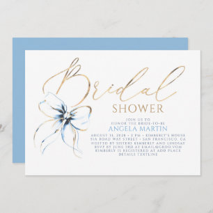 Dusty Blue Bow Elegant Romantic Bridal Shower Invitation