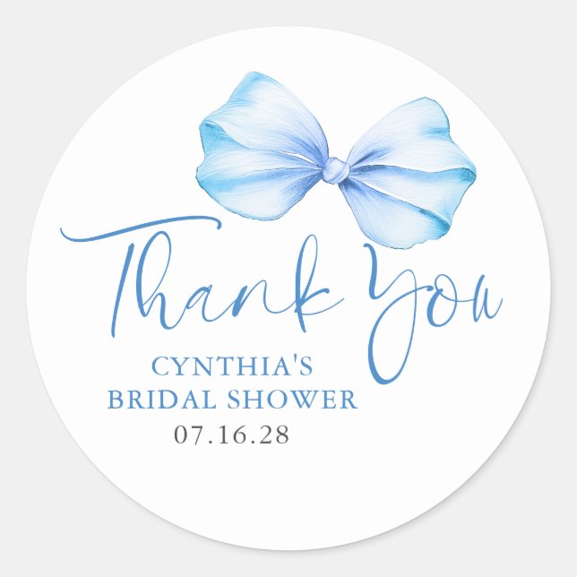 Dusty Blue Bow Favours Thank You  Classic Round Sticker (Front)