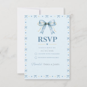 Dusty Blue Bow First Birthday RSVP Card