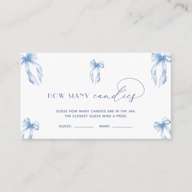 Dusty Blue Bow Guess How Many Candies Game  Enclosure Card (Front)