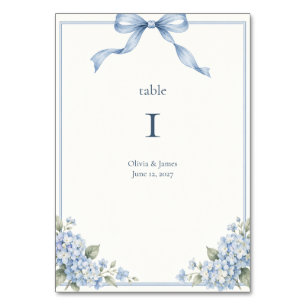 Dusty Blue Bow Hydrangea Wedding Table Number