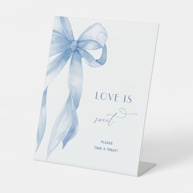 Dusty Blue Bow Love is Sweet Treat Favour Sign (Front)