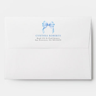 Dusty Blue Bow Modern Elegant Return Address Envelope