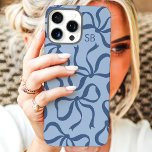 Dusty Blue Bow Monogram iPhone 16 Pro Max Case<br><div class="desc">Dress up your phone in style with this chic and trendy dusty blue phone case! Featuring a playful pattern of hand-drawn bows and personalized with your monogram, this case is the perfect blend of fashion and function. Made from durable materials to protect your phone from everyday bumps and scratches. A...</div>