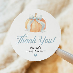 Dusty Blue Bow Pumpkin Baby Shower Classic Round Sticker