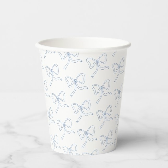Dusty Blue Bow Ribbon Summer Party Paper Coasters Paper Cups (Front)