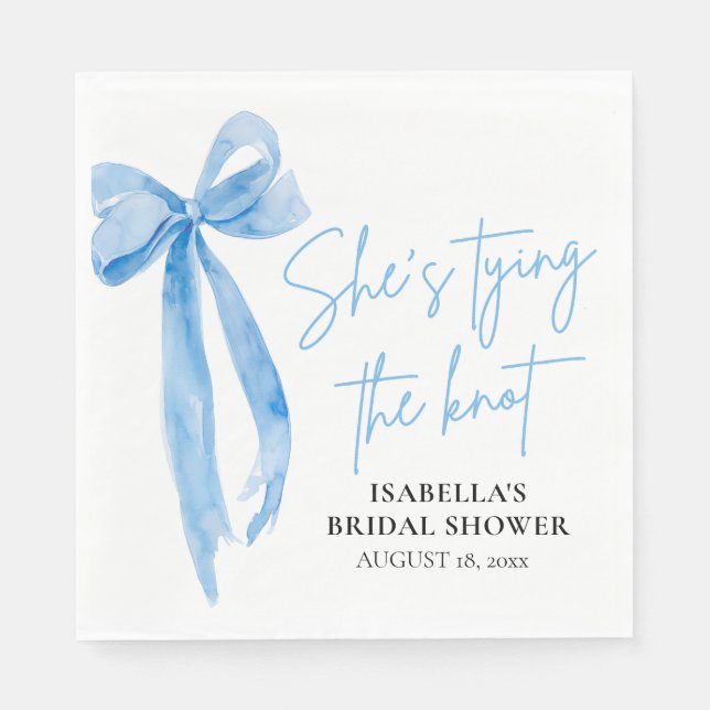 Dusty Blue Bow She's Tying the Knot Bridal Shower  Napkin (Front)