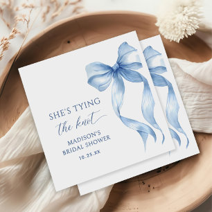 Dusty Blue Bow She's Tying The Knot Bridal Shower Napkin