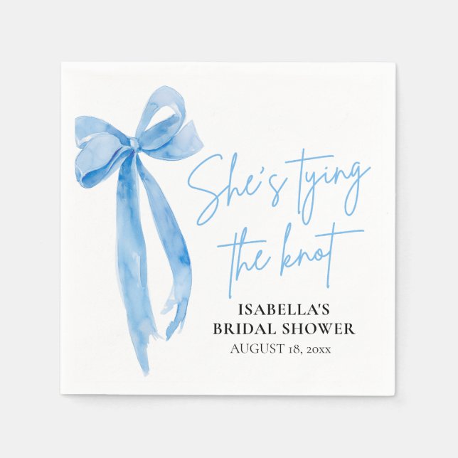 Dusty Blue Bow She's Tying the Knot Bridal Shower  Napkin (Front)