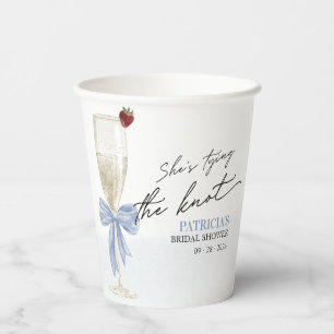 Dusty Blue Bow She's Tying the Knot Bridal Shower Paper Cups