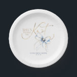 Dusty Blue Bow She's Tying the Knot Bridal Shower Paper Plate<br><div class="desc">Add a charming and unique touch to your “She’s Tying the Knot” bridal shower with these elegant dusty blue and gold bow paper plates.</div>