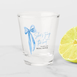 Dusty Blue Bow She's Tying the Knot Bridal Shower  Shot Glass
