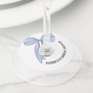 Dusty Blue Bow She's Tying the Knot Bridal Shower Wine Glass Tag