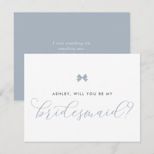 Dusty Blue Bow Will You Be My Bridesmaid Card