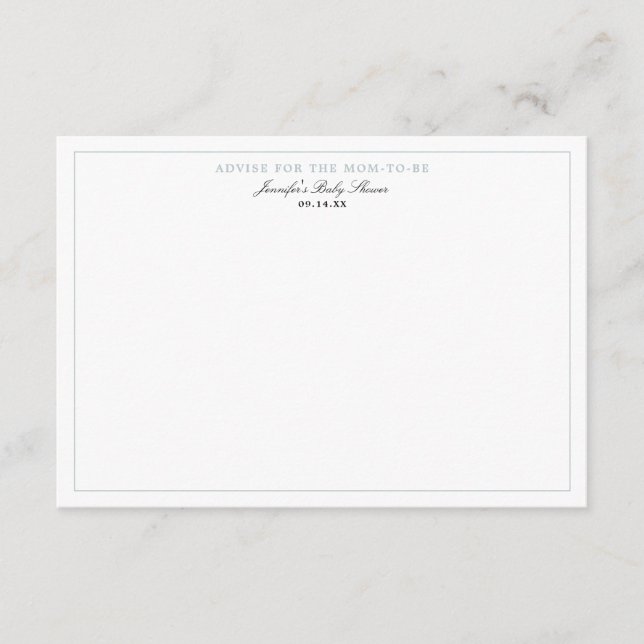 Dusty Blue Boy Baby Shower Advise Card (Front)