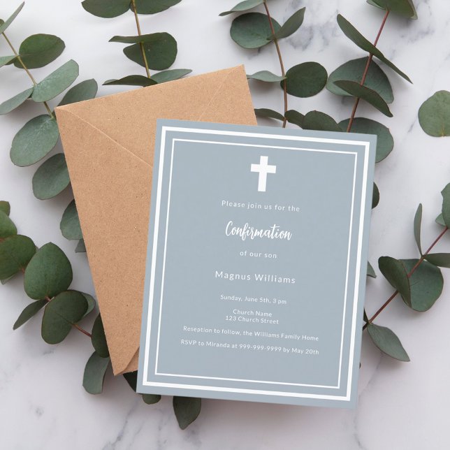 Dusty blue boy Confirmation invitation (Creator Uploaded)