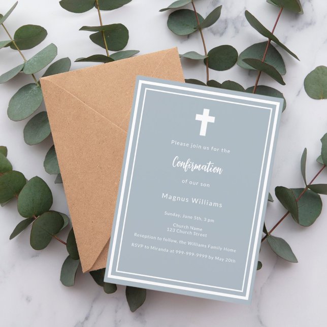 Dusty blue boy Confirmation Invitation (Creator Uploaded)