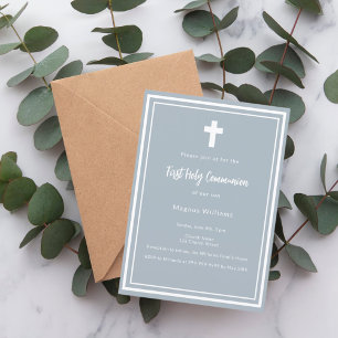 Dusty blue boy First Holy Communion Invitation