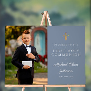 Dusty Blue Boy Photo First Communion Bienvenue