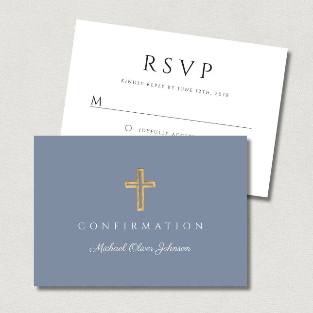 Dusty Blue Boy Religious Cross Confirmation RSVP Card (Dusty Blue Boy Religious Cross Confirmation RSVP Card)