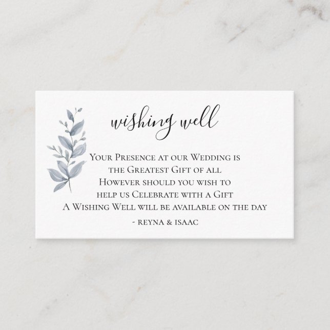 Dusty Blue Branch Wedding Wishing Well Enclosure Card (Front)