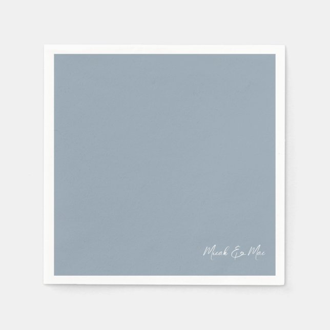 Dusty Blue Bridal Couplel Names Cocktail Napkins