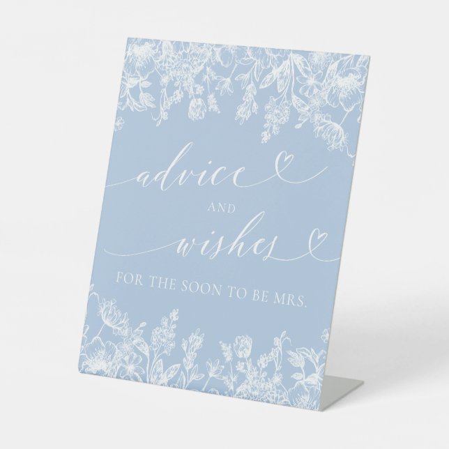 Dusty Blue Bridal Shower Advice and Wishes Sign (Front)