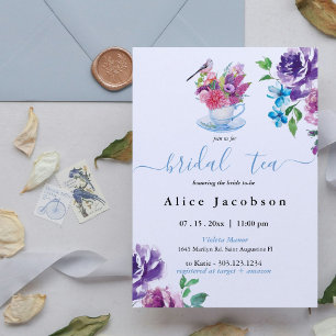 dusty blue bridal shower,afternoon tea invitation, invitation