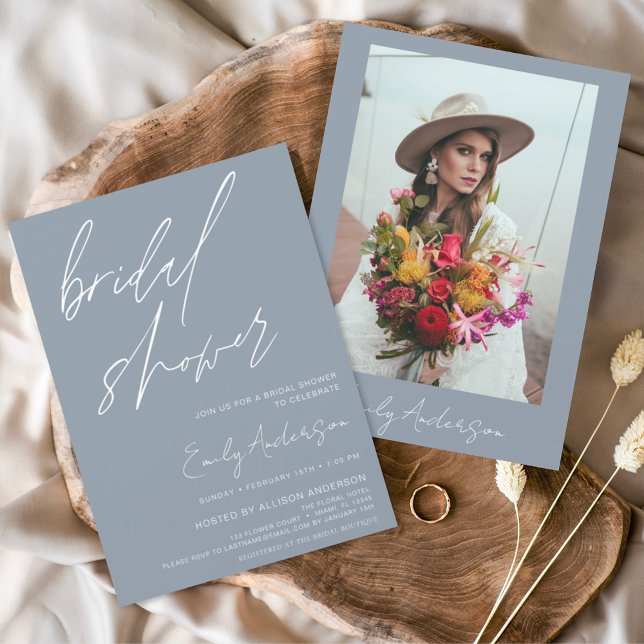Dusty Blue Bridal Shower Elegant Script Invitation (Creator Uploaded)
