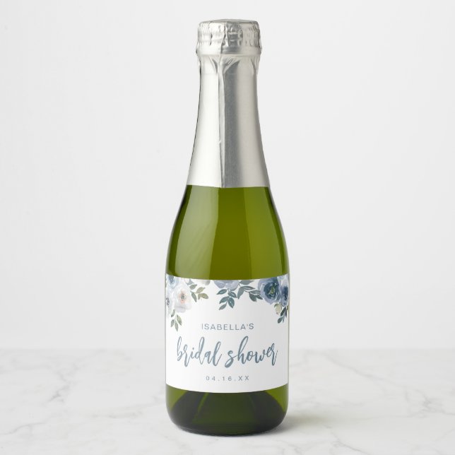 Dusty Blue Bridal Shower Favour Sparkling Wine Lab Label (Front)