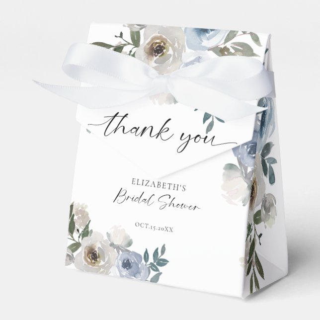 Dusty Blue Bridal Shower Floral Elegant Script Favor Box (Front Side)