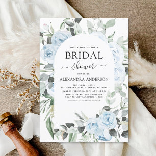 Dusty Blue Bridal Shower Floral Greenery Invitatio Invitation