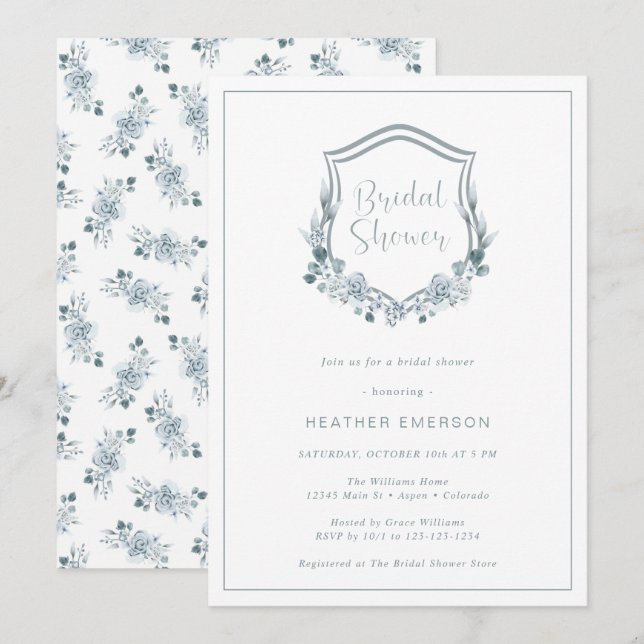 Dusty Blue Bridal Shower Invitation (Front/Back)