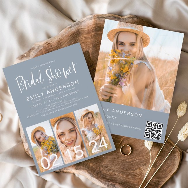 Dusty Blue Bridal Shower Minimalist QR code Photo (Creator Uploaded)