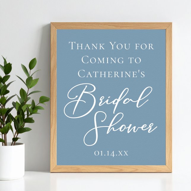 Dusty Blue Bridal Shower Personalized White Script Poster (Creator Uploaded)