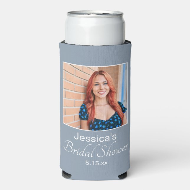 Dusty Blue Bridal Shower Photo Seltzer Can Cooler (Seltzer Front)