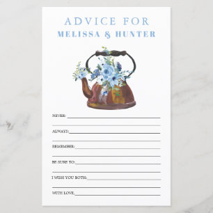 Dusty Blue Bridal Shower Tea Party Advice Cards