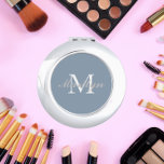 Dusty Blue Bridesmaid Initial and Name Compact Mirror<br><div class="desc">A personalized compact mirror for your wedding bridesmaid or maid of honour that has her initial and name on a trendy,  dusty blue colour background. Edit to replace initial and name. Select your compact mirror style.</div>