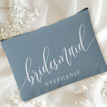 Dusty Blue Bridesmaid Modern Calligraphy Accessory Pouch<br><div class="desc">Celebrate your bridal party with this elegant dusty blue bridesmaid accessory pouch. Featuring modern calligraphy and customizable with your bridesmaid's name, this pouch is both stylish and practical. The soft dusty sage colour and elegant script create a sophisticated look, perfect for holding makeup, toiletries, or other essentials. This personalized pouch...</div>
