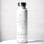 Dusty Blue Bridesmaid Name Floral Bachelorette Water Bottle<br><div class="desc">Celebrate in style with our Name Hand Scripted Bachelorette Bridal Party Thermal Wine Tumbler. Featuring an elegant, personalized script design, this tumbler is perfect for keeping beverages at the ideal temperature during your bridal festivities. Crafted from high-quality, insulated materials, it’s as practical as it is chic. Ideal for bachelorette parties,...</div>