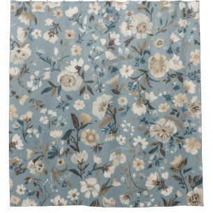 Dusty Blue Brown Cream Cottage Floral