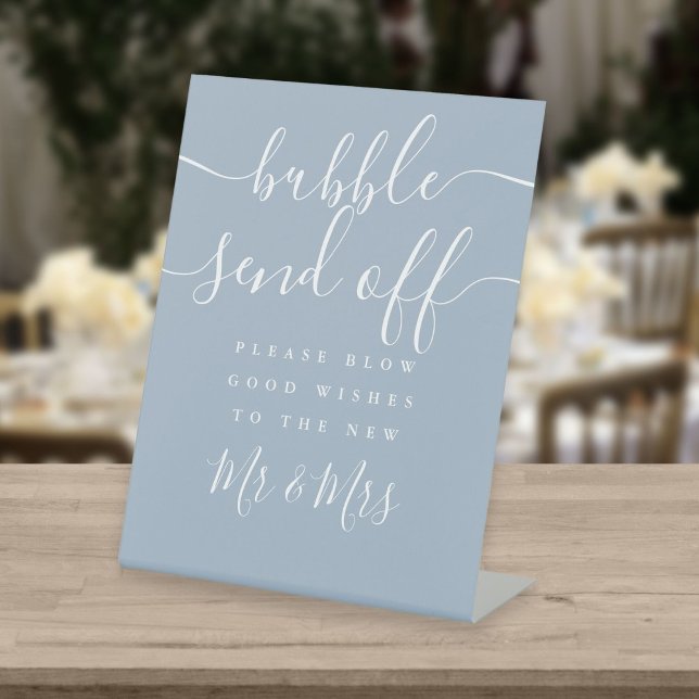 Dusty Blue Bubble Send Off Chic Script Pedestal Sign (Creator Uploaded)