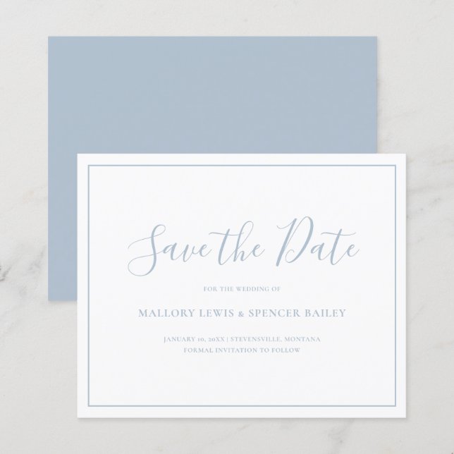 Dusty Blue Budget Wedding Save the Date (Front/Back)