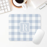 Dusty Blue Buffalo Check Monogram Mouse Pad<br><div class="desc">Custom-designed monogram mouse pad featuring personalized initial on light dusty blue buffalo check pattern.</div>