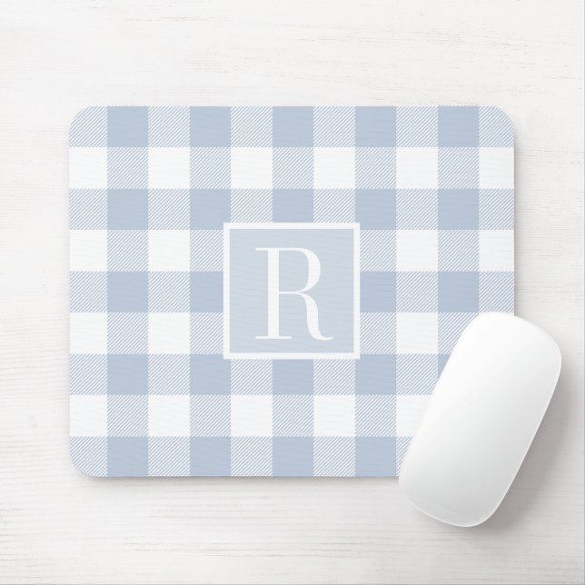 Dusty Blue Buffalo Check Monogram Mouse Pad (With Mouse)