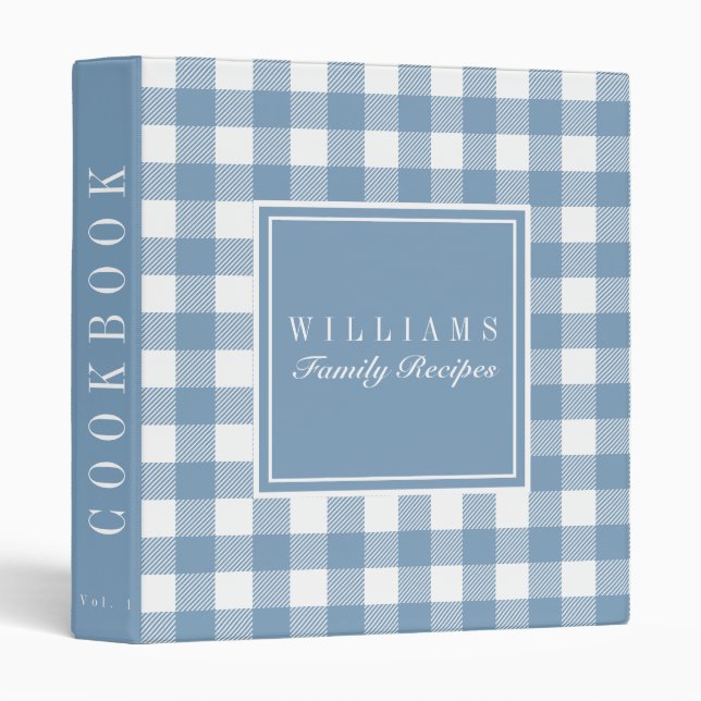 Dusty Blue Buffalo Plaid Recipe Cookbook Binder (Front/Spine)