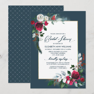 Dusty Blue Burgundy Bloom Geometric Bridal Shower Invitation