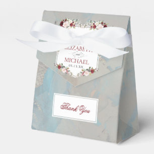 Dusty Blue Burgundy Blush Floral Favor Box