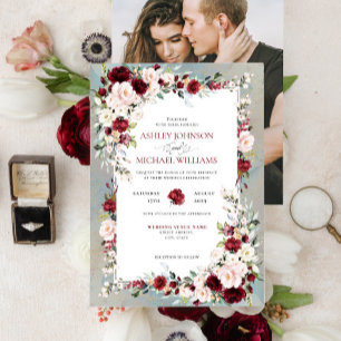 Dusty Blue Burgundy Blush Floral Invitation