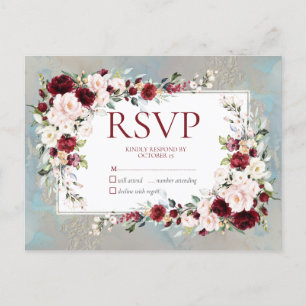 Dusty Blue Burgundy Blush Floral No Menu RSVP